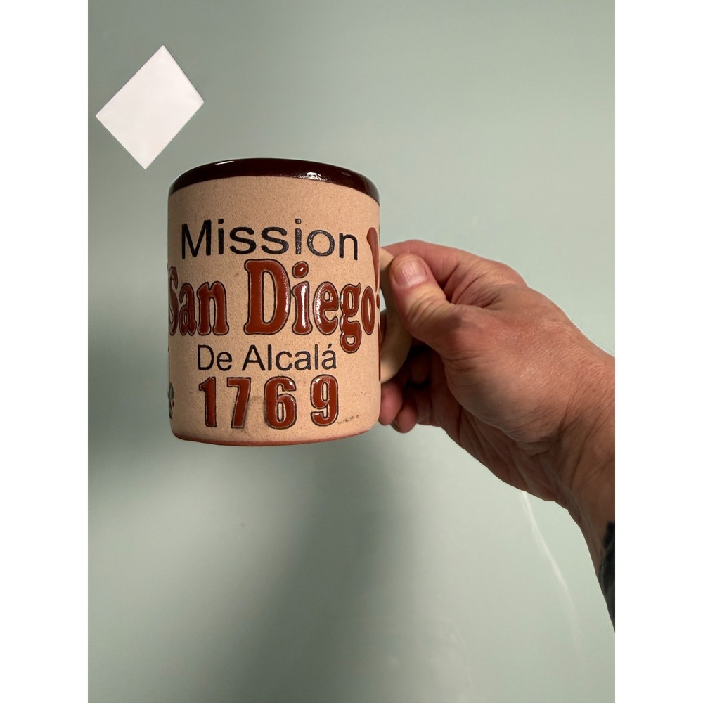 Vintage‎ Style Ceramic Mug Mission San Diego de Alcala Bold Print made in Mexico